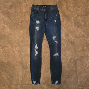 Dark Denim | EXPRESS | Distressed High Rise Jean